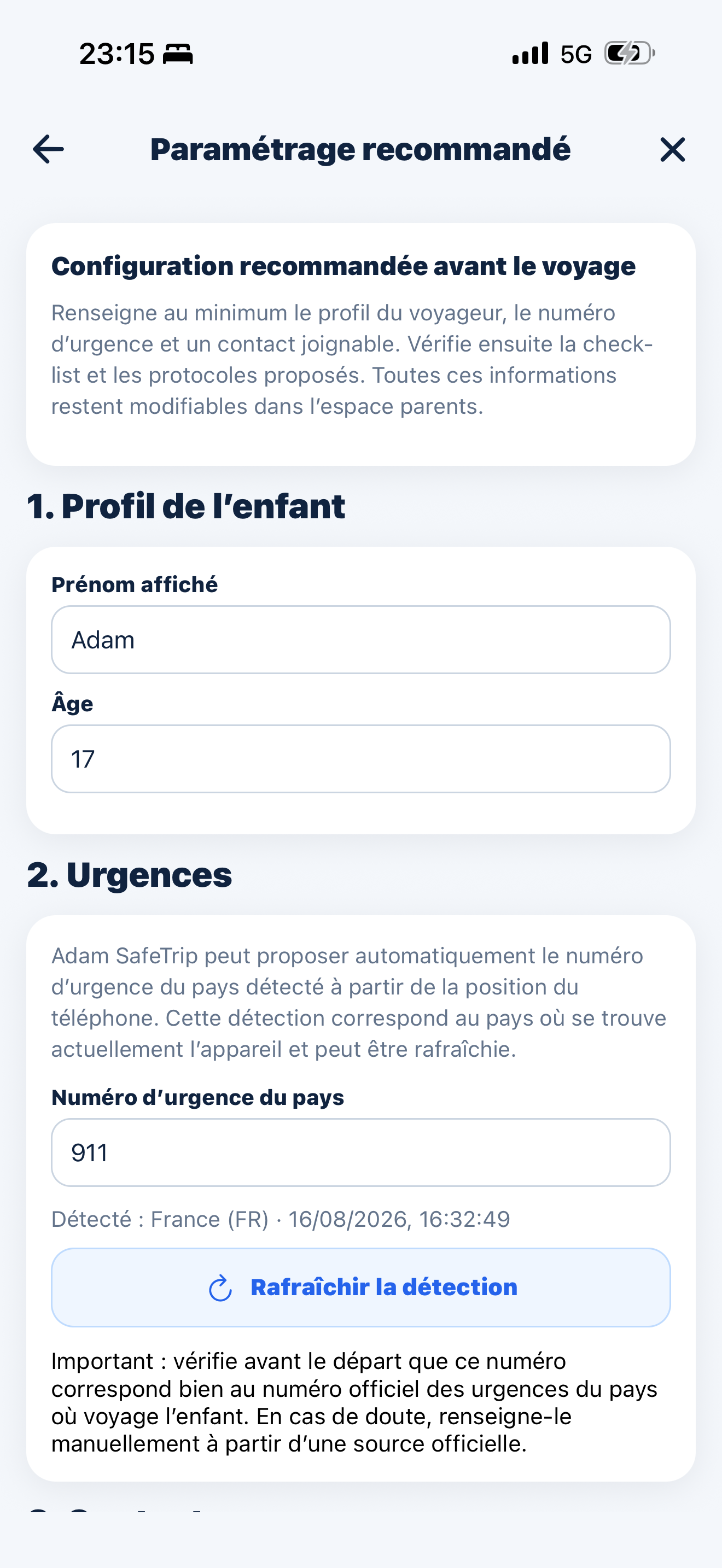 Paramétrage recommandé